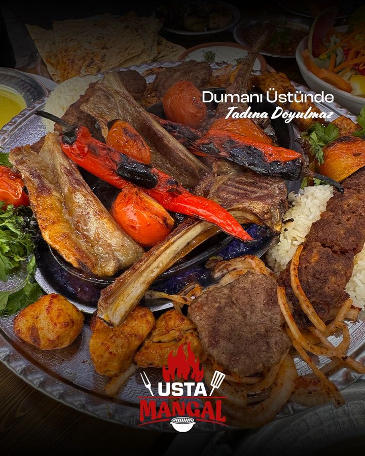 Kuzu kaburga, kebap ve közlenmiş sebzeli karışık ızgara tabağı